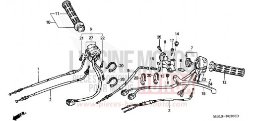 COMMUTATEUR/CABLE/LEVIER DE GUIDON NT650VW de 1998